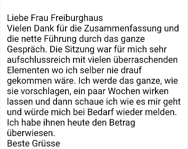 Kundenfeedback zur Sitzung Fremdenergien Loswerden von Peter Sterchi